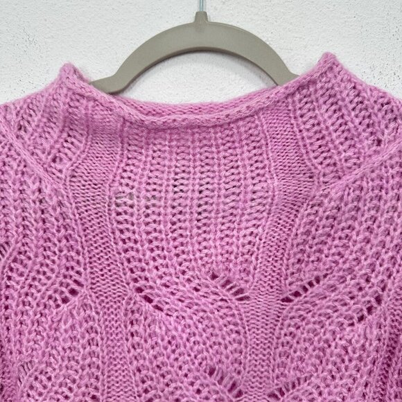 J. Crew Women's XS Sweater Pointelle Cable Knit Pink Alpaca Blend Mockneck - Picture 6 of 6